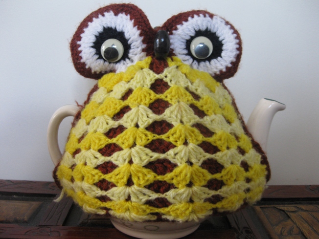 My Nanna knitted this owl tea cosy. That’s her very well used teapot too. It’s more than a little stained inside. She had a big family to make tea for.